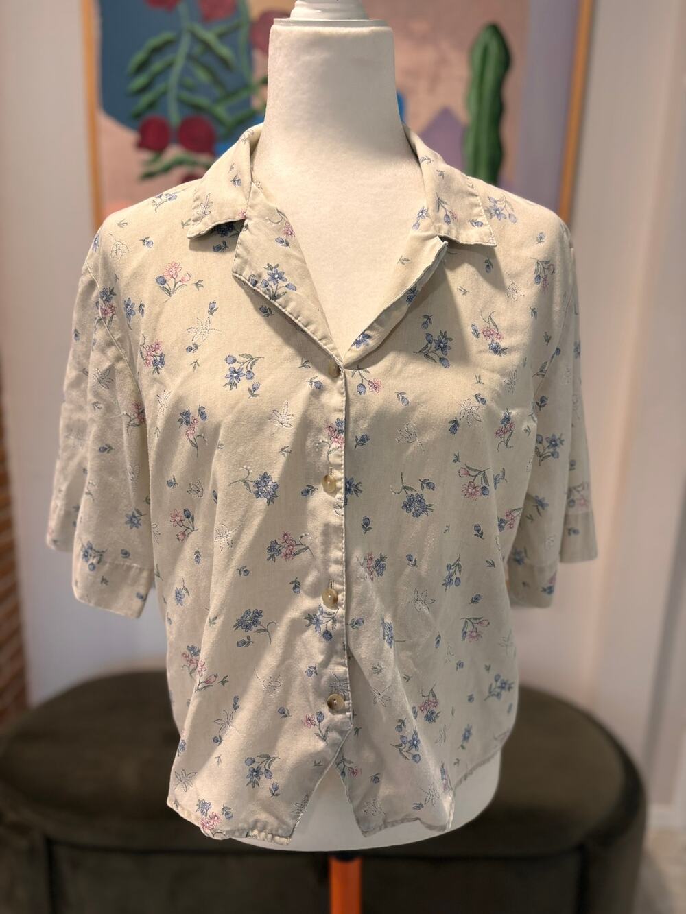Vintage Tapestry Ditsy Floral Tie-Back Blouse